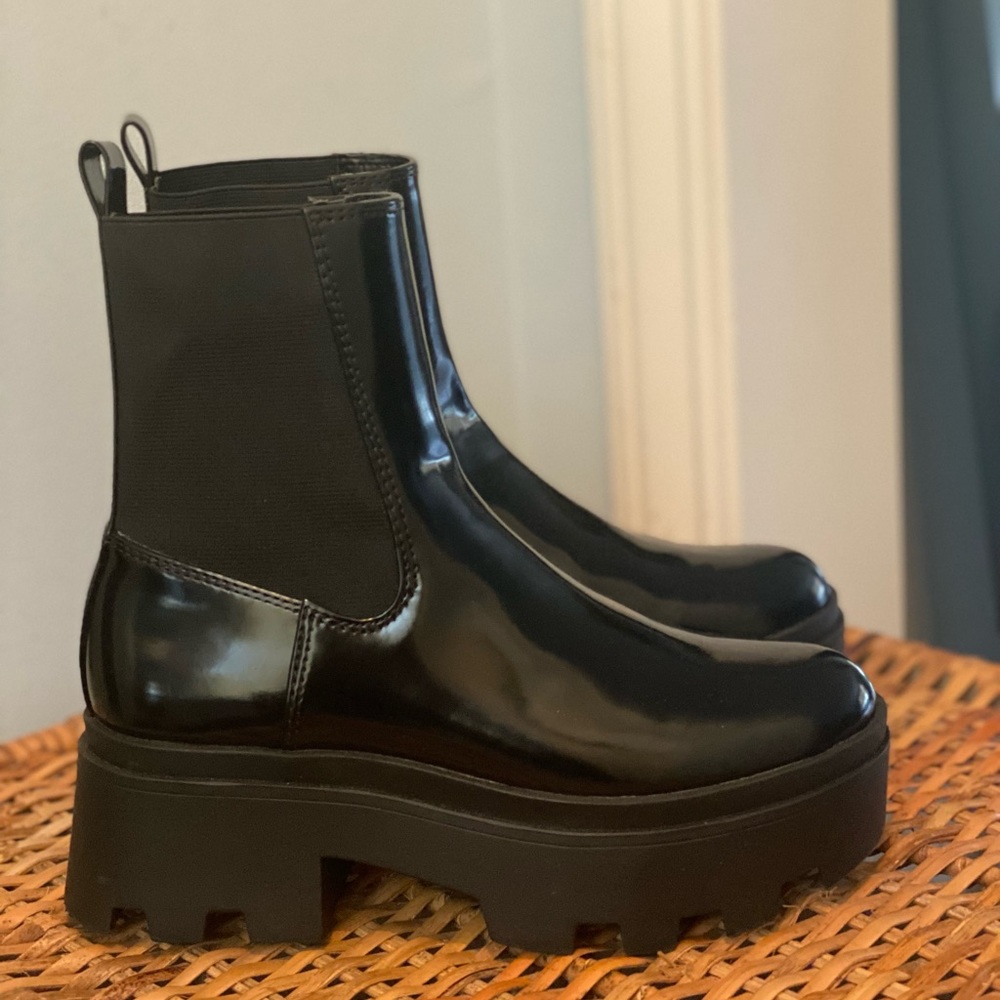 Patent leather platform combat boots